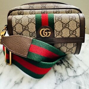 Gucci Women's Brown and Green Crossbody Bag